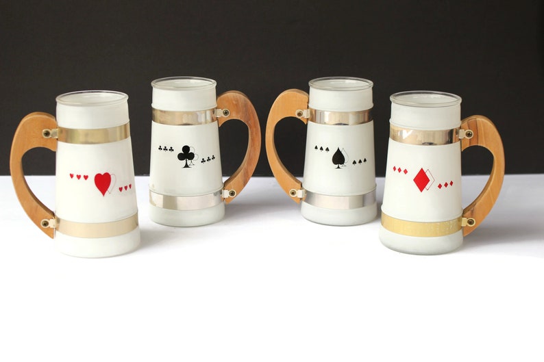 Siesta Ware Playing Card Mugs With Wooden Handles / Glass Mugs Etsy