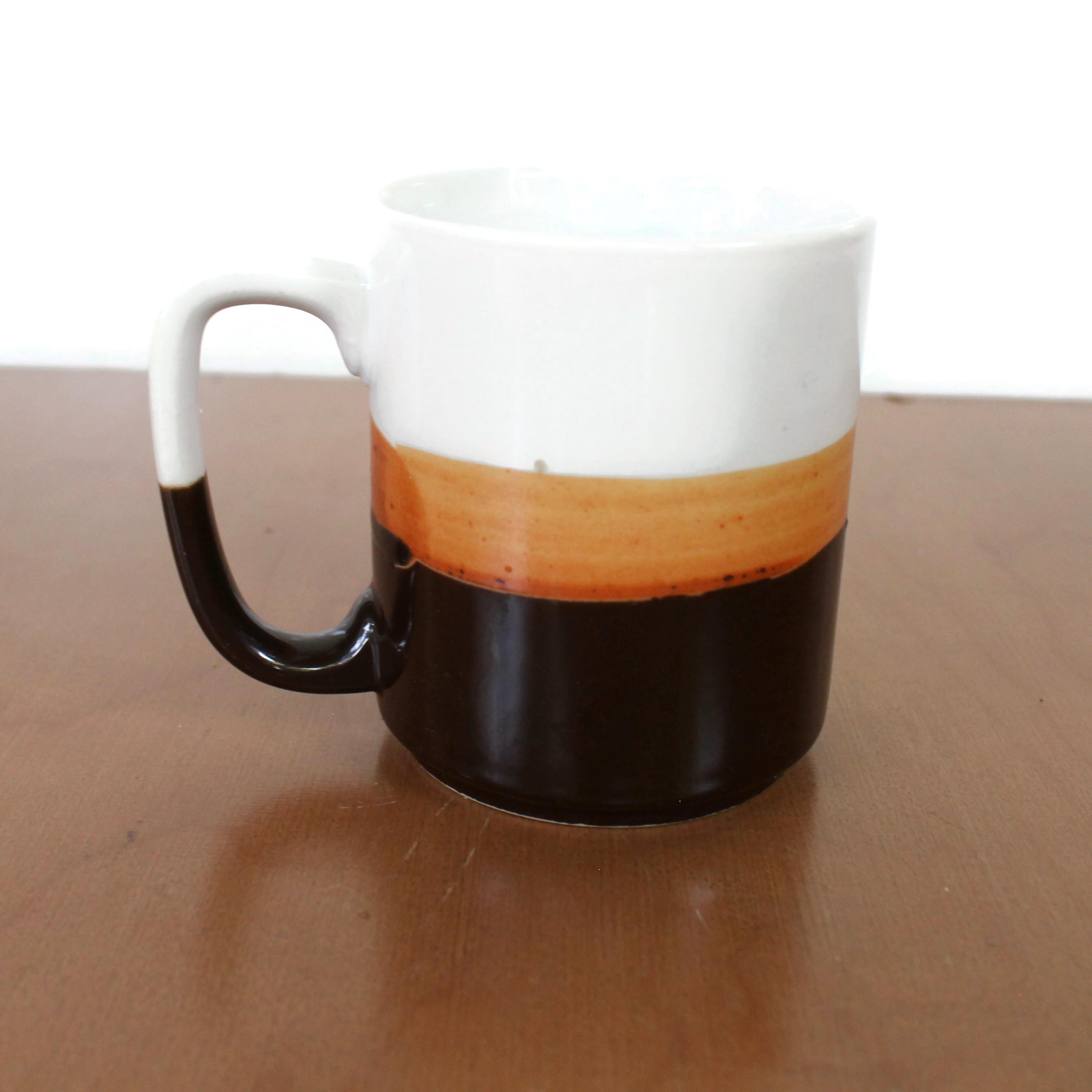 Vintage Orange and Black Coffee Mug / Tangerine Orange, Black, and White Banded Ceramic Coffee Cup