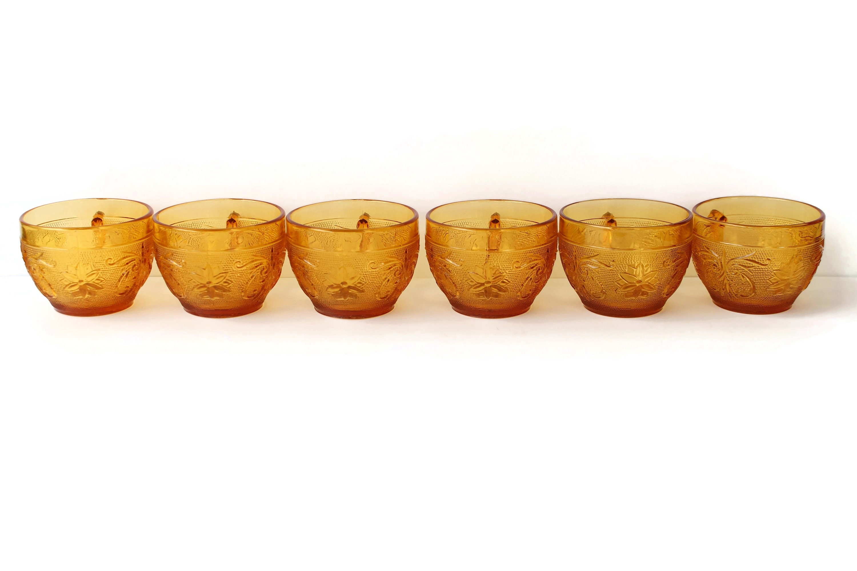 6 Indiana Glass Company Amber Glass Tea Cups / Tiara Sandwich
