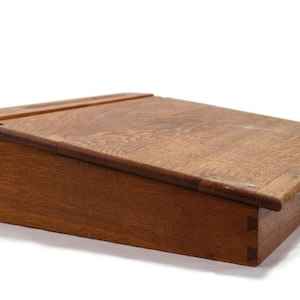 Vintage Oak Writing Slope: Portable Lap Desk, Hinged Slant Top Stationery Box