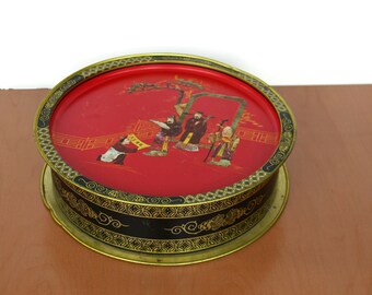 Huge Round Asian Tin / T&#39;ang Dynasty Series / Vintage Sunshine Biscuits Tin / Love Story / Three Attainments