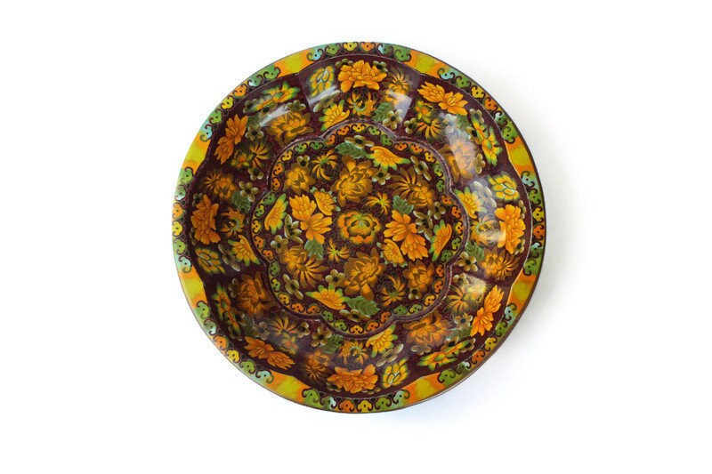 Floral Daher Tin Bowl / Scalloped Tin Bowl / Daher England / Vintage Metal Trinket Dish