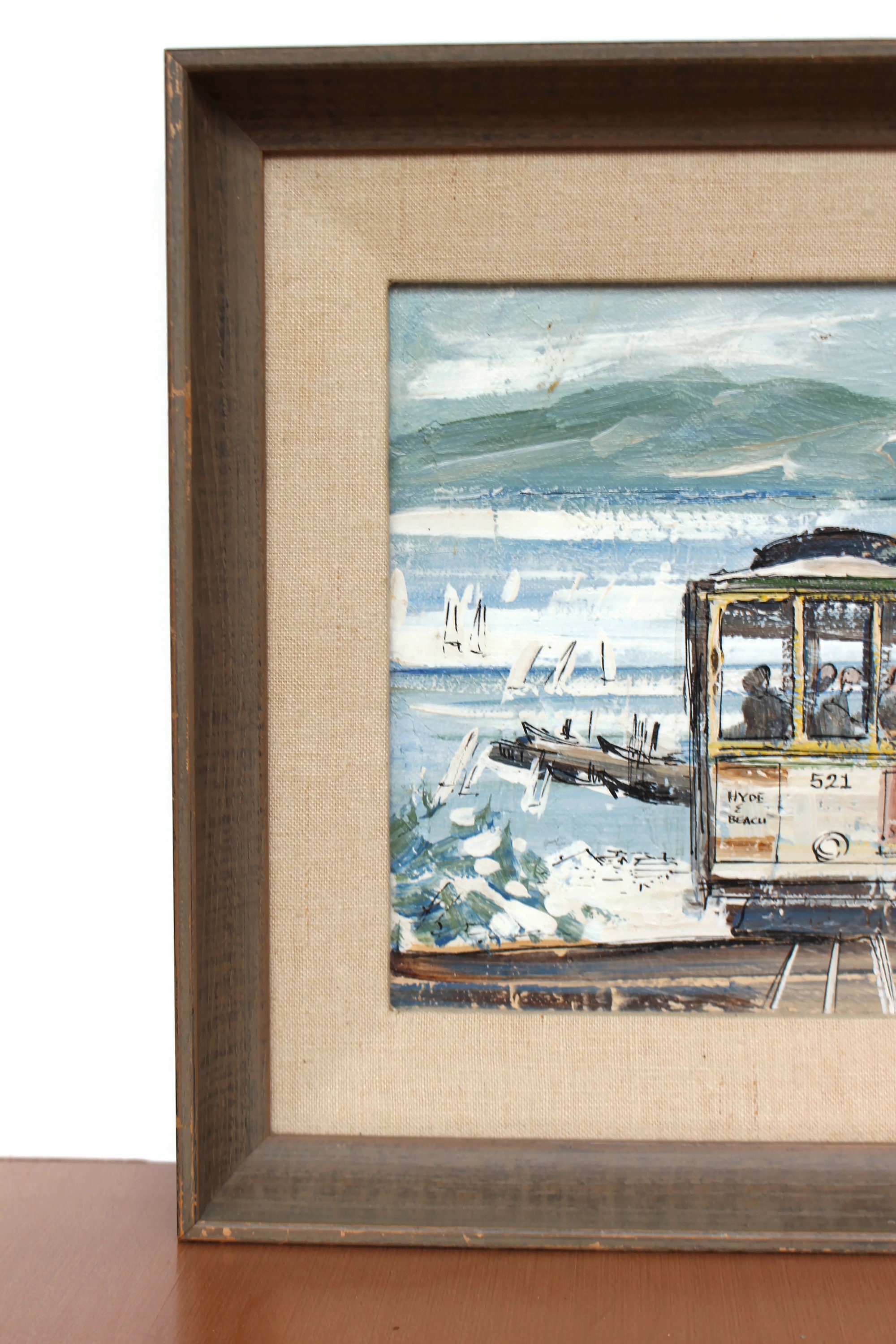 Mid Century San Francisco Cable Car Oil Painting by John Leonard