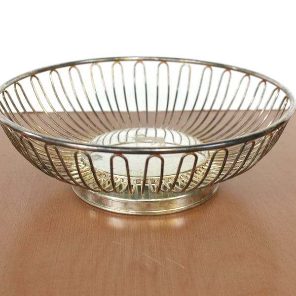 Round Wire Basket / Mid Century Fruit Basket / Silver Plated Wire Bread Basket / Minimalist