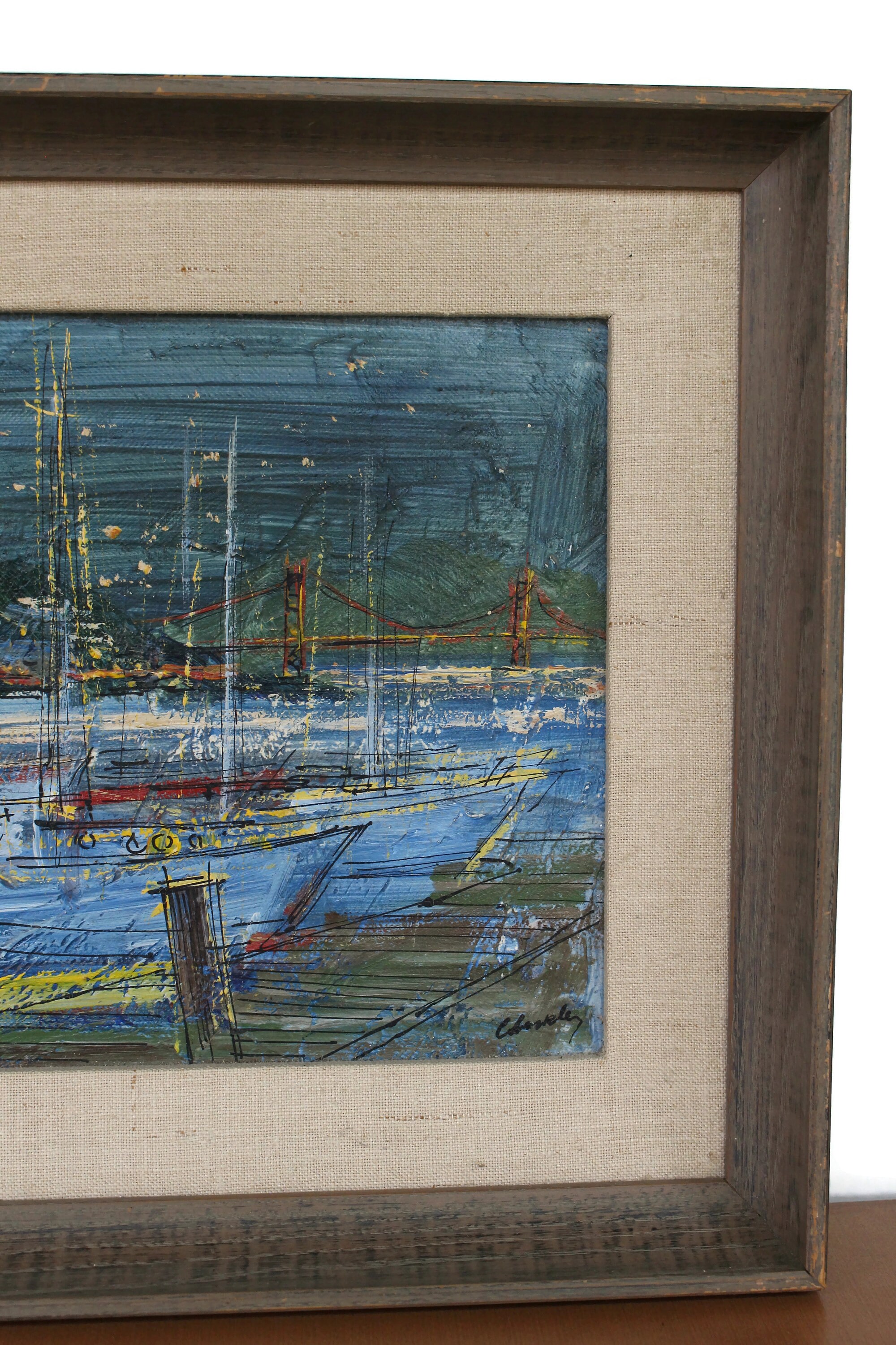 Mid Century San Francisco Harbor Oil Painting by John Leonard