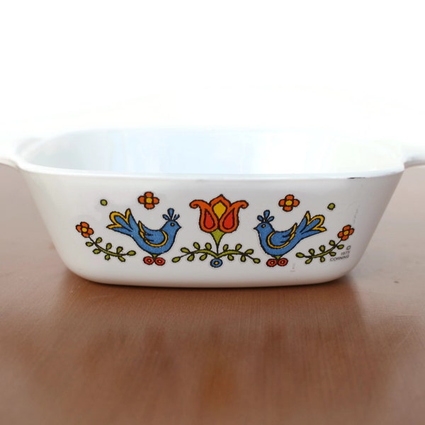 Vintage Corning Corning Country Festival Casserole Dish / 1 3/4 Cup / Corning Friendship Blue Bird Baking Dish