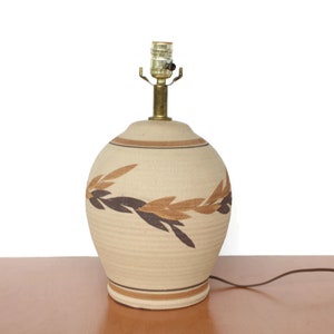 Large Ceramic Lamp / Leaf and Vine Design / Ceramic Stoneware Table Lamp