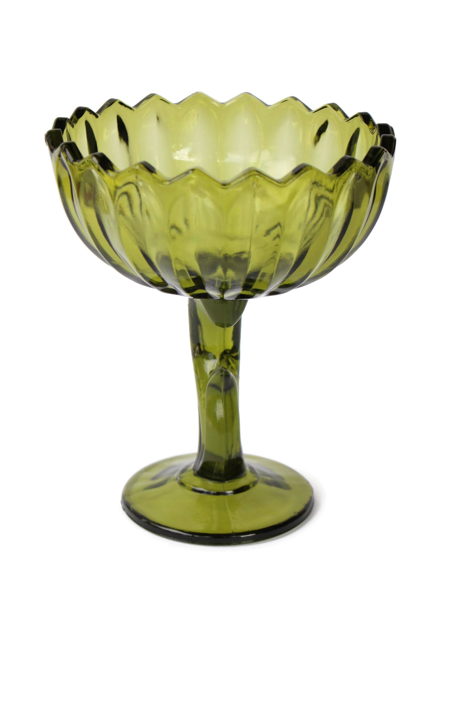 Vintage Green Flower Shaped Candy Dish / Indiana Glass Stemmed Etsy