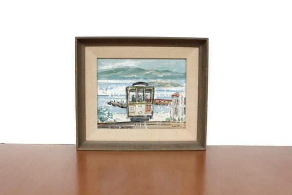 Mid Century San Francisco Cable Car Oil Painting by John Leonard