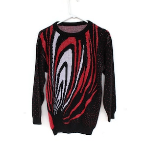 Vintage Black and White Swirl Sweater / Ellen D Kollection /  Metallic Oversized Acrylic Sweater