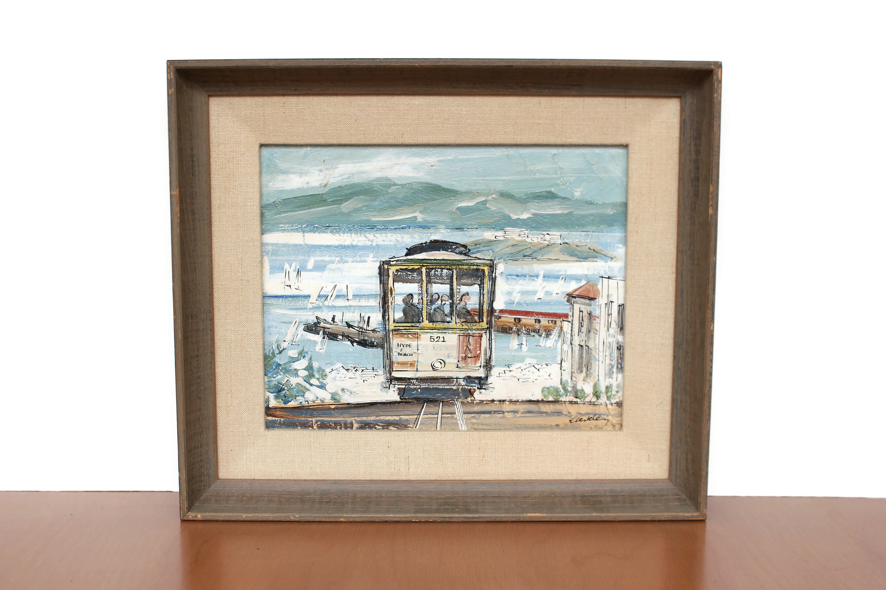 Mid Century San Francisco Cable Car Oil Painting by John Leonard