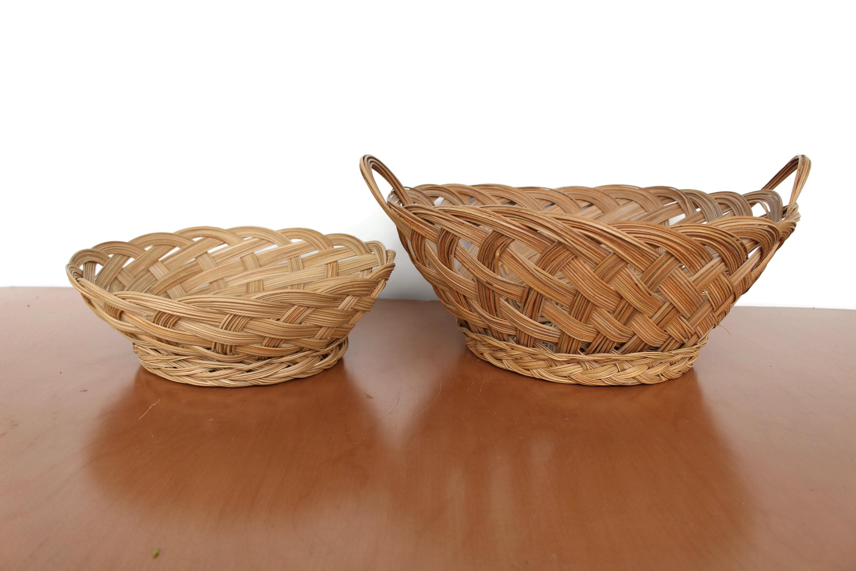ヴィンテージウィッカーバスケットセット：フレアトップ収納バスケット