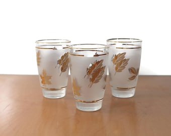 Vintage Libbey Golden Foliage Glasses, Mid Century Modern Barware, Set of 3