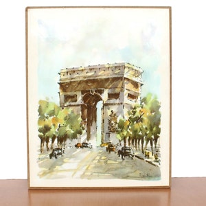 Mid Century L Arc de Triomphe Paris France impression sur bois / Mid Century aquarelle impression sur bois / vintage Art mural