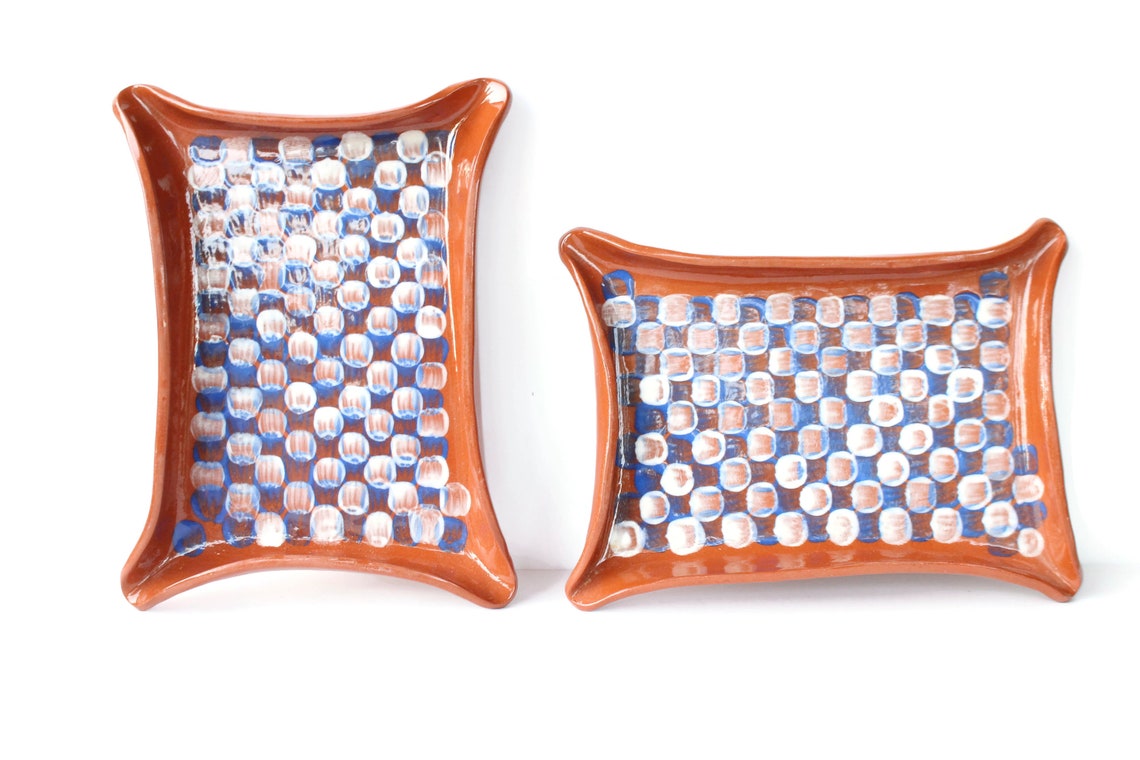 2 Large Art Deco Vanity Trays / Glazed Pottery Trinket Dishes Etsy