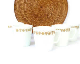 Tazze vintage Pyrex Butterfly Gold: set di 5 tazze da caffè in vetro da latte