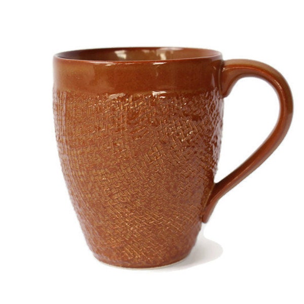 Vintage Craft Textured Mug / Brown Burlap Textured Ceramic Mug