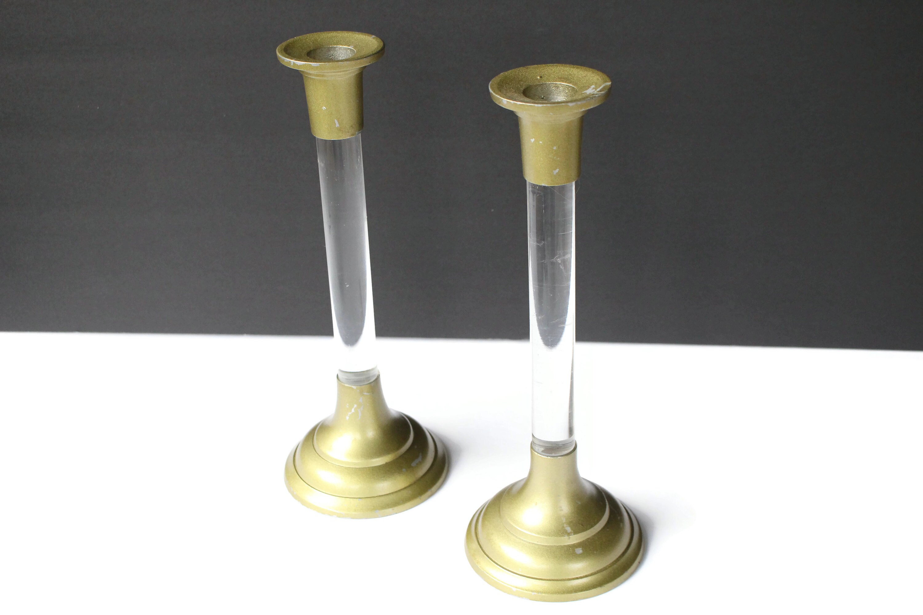 2 Brass and Lucite Candlestick Holders / Mid Century Modern Etsy