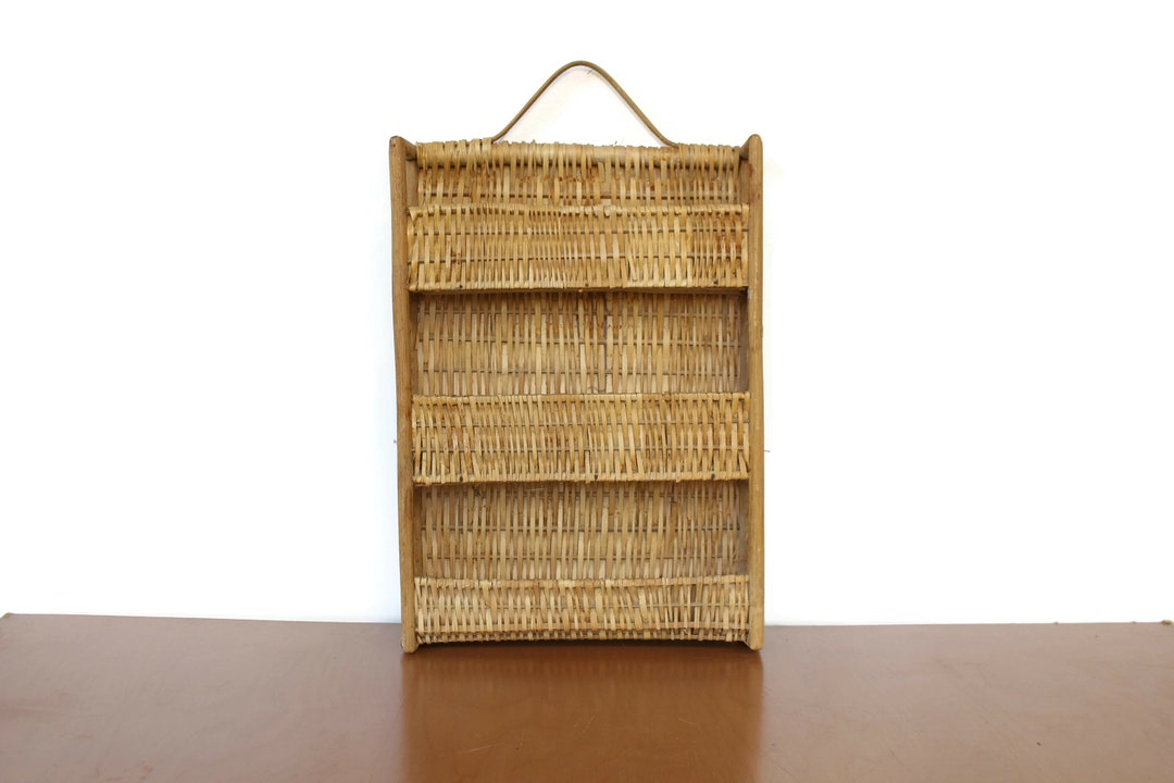 Vintage Rattan Hanging Shelf Rack / Rattan Spice Rack / Etsy