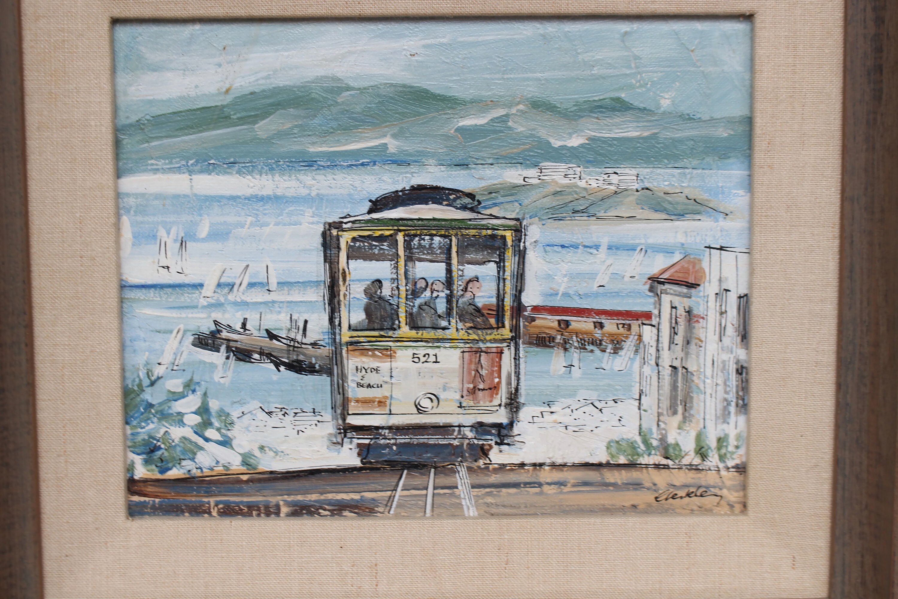 Mid Century San Francisco Cable Car Oil Painting by John Leonard