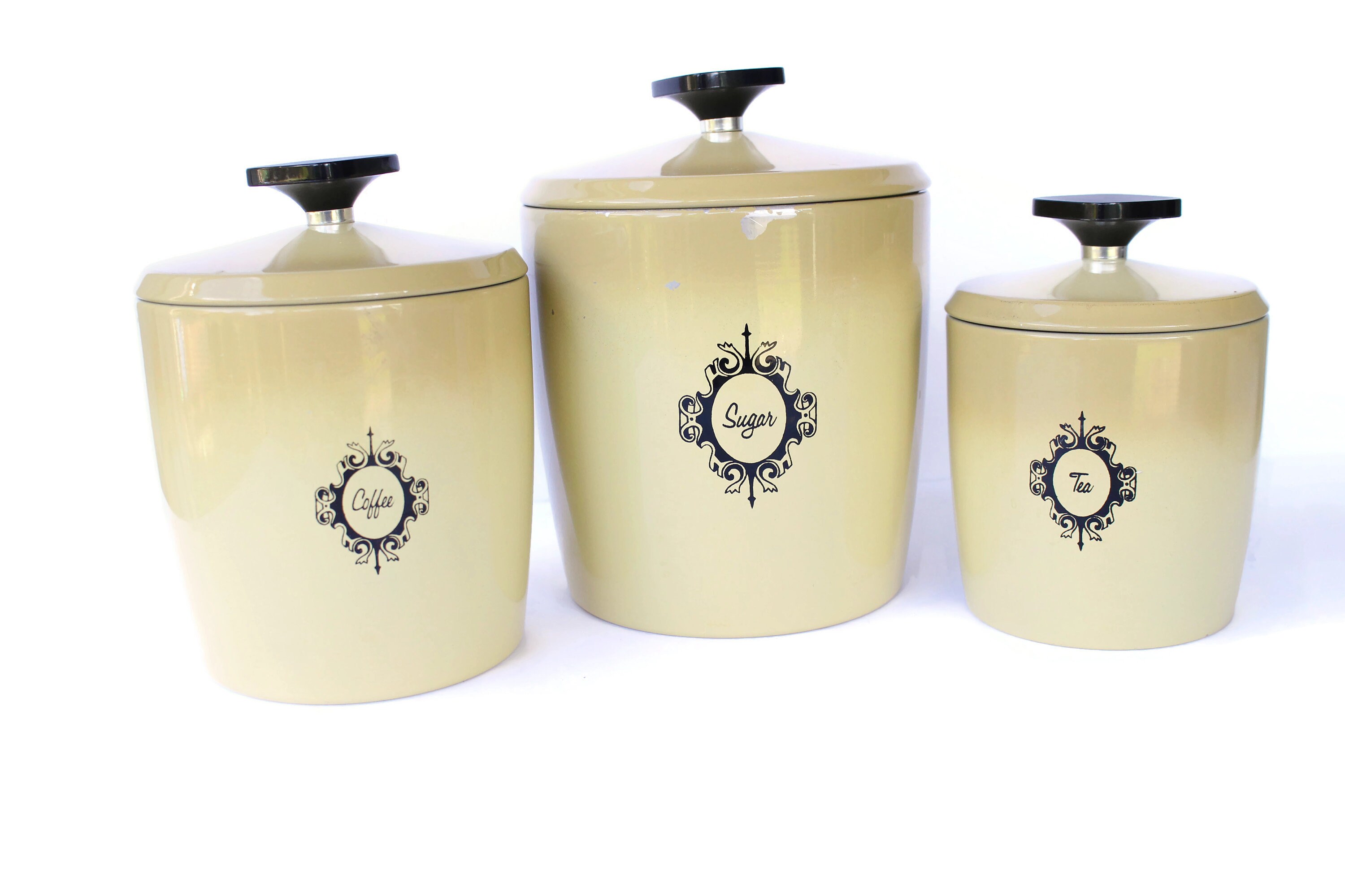 West Bend Metal Canisters / Mid Century Kitchen Storage Jars