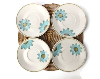 Noritake Up-Sa-Daisy Saucers: 1970s Blue Daisy Plates, Set of 4