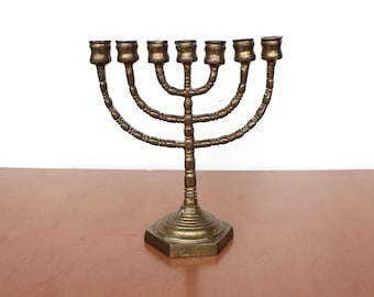 HEAVY Vintage Bronze or Brass Menorah Candelabra / Hanukkah Menorah / Jewish Brass Candlestick Holder