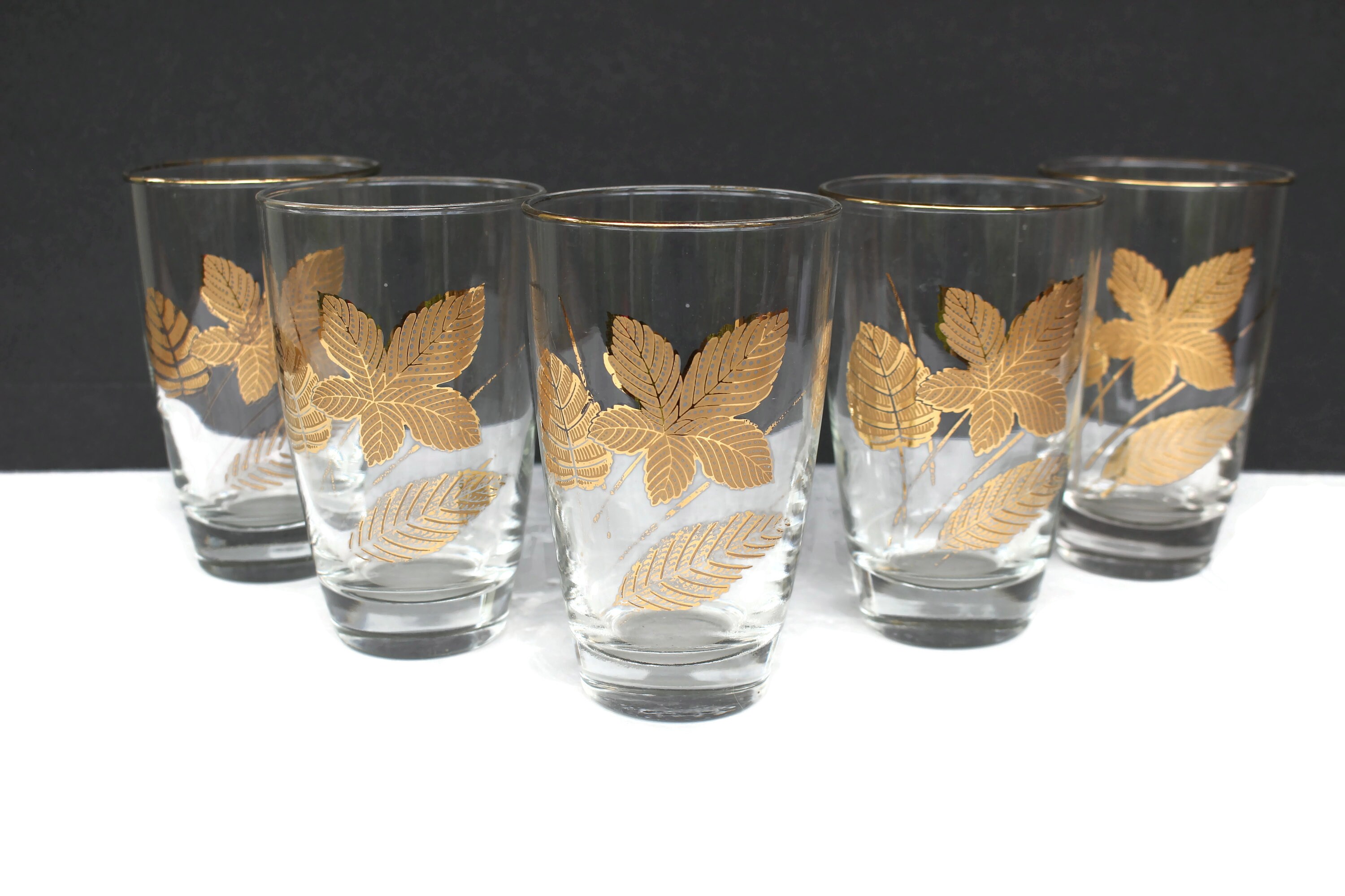 5 Gold Leaf Glasses / Libbey Gold Maple Leaf Glass Set / Glass Etsy