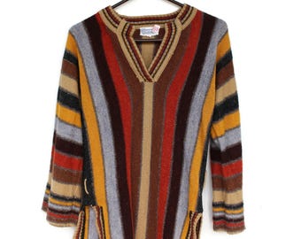 Túnica a rayas de Vintage Glamour Knits: tejido acrílico bohemio, talla mediana