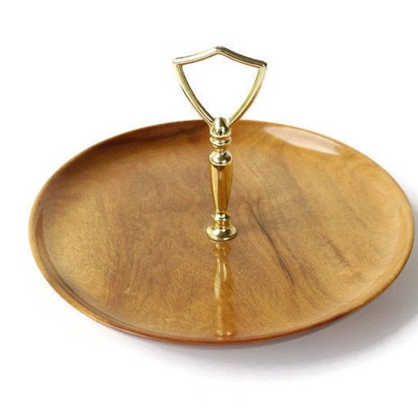 Myrtlewood Handled Tray / Oregon Myrtlewood Tidbit Tray / Wood and Brass Serving Tray / Plate With Brass Handle