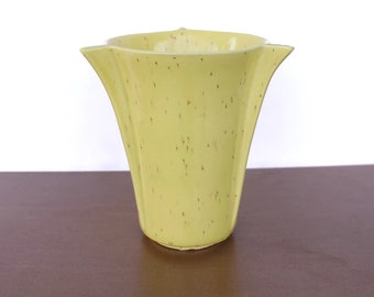 Vintage hand made bright yellow speckled California Pottery pitcher made in the USA