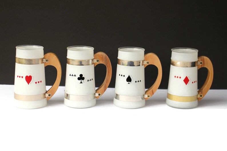 Siesta Ware Playing Card Mugs With Wooden Handles / Glass Mugs Etsy