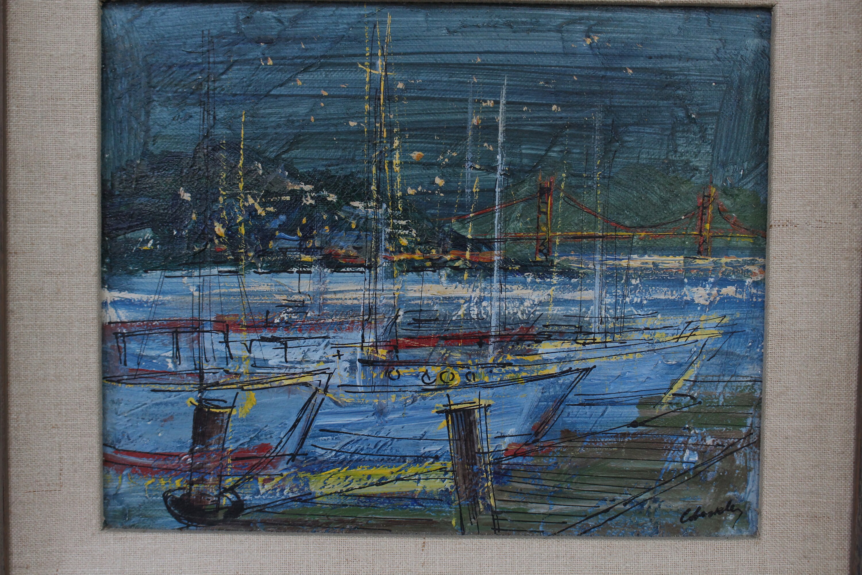 Mid Century San Francisco Harbor Oil Painting by John Leonard