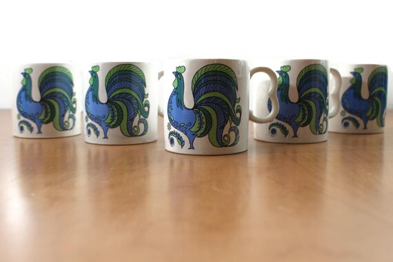 5 Mid Century Rooster Coffee Mugs / Set of Retro Chicken Coffee Cups - Etsy