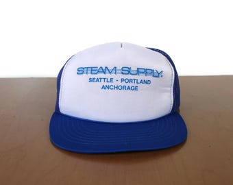 Vintage Steam Supply Trucker Hat: Blue Snapback with Netting