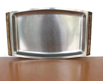 Vassoio vintage in metallo e legno / Selandia Danimarca / Mid Century Modern Danish / Vassoio da portata