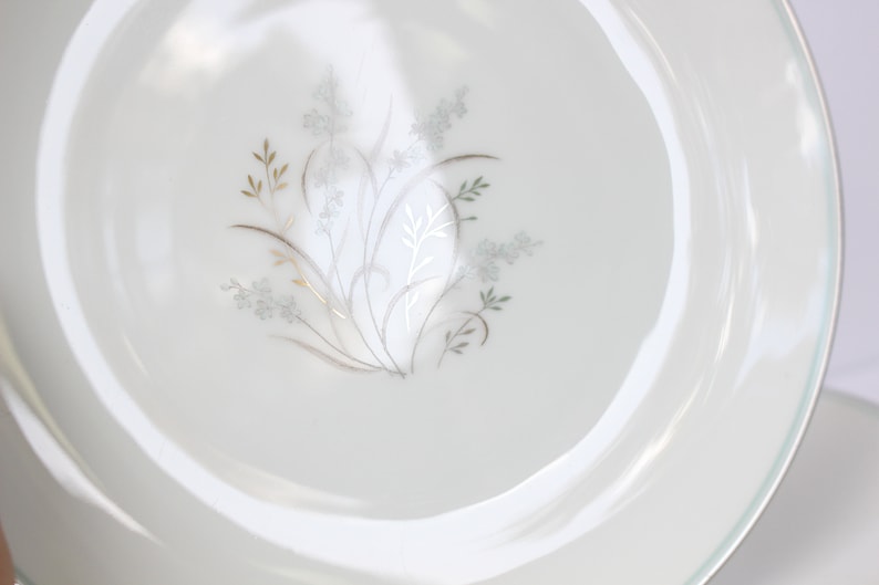 8 Noritake Taryn Salad Plates Blue Flowers Grey and Platinum Leaves Platinum Rim Japanese Fine China Vintage Noritake Plate Set