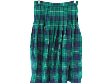 Falda de tartán de lana Pendleton vintage / Talla 8 / Tartán Macneil auténtico / Verde, Azul, Blanco