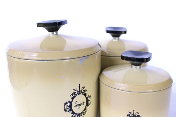 West Bend Metal Canisters / Mid Century Kitchen Storage Jars