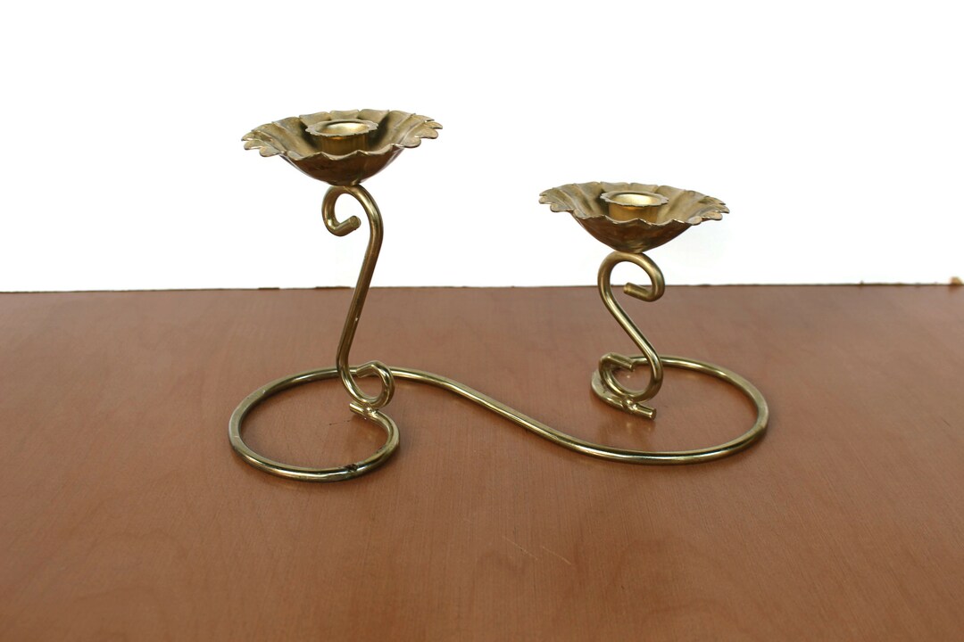 Brass Tone Flower Candlestick Holder / Flower Double Candle Etsy