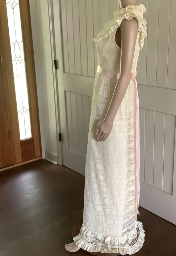 Vintage 1970’s Prairie Lace Long Ecru Dress . - image 2