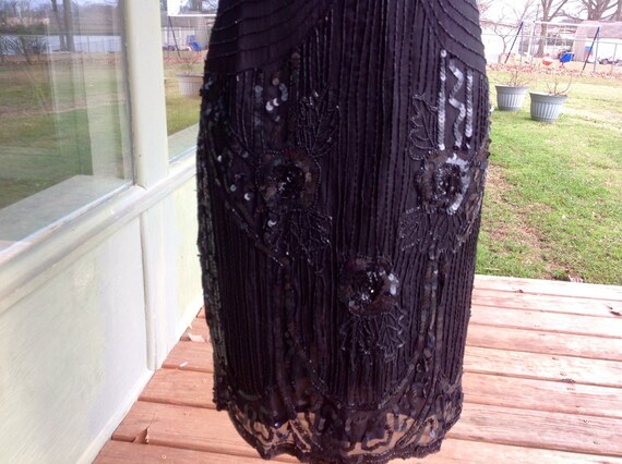 Vintage 1980's Black Sequin , Beaded Silk Party D… - image 5