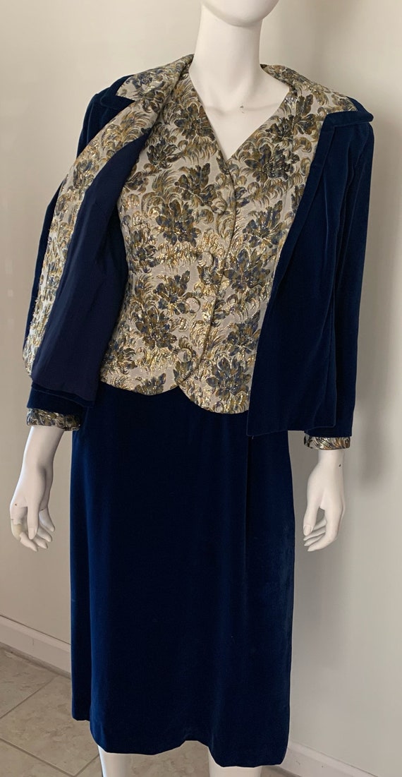 Vintage Three Peace Dress Suit in Blue Velvet.