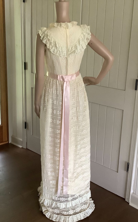 Vintage 1970’s Prairie Lace Long Ecru Dress . - image 3