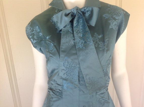 Vintage 1950/60 Teal Silk Brocade material ,fitte… - image 4