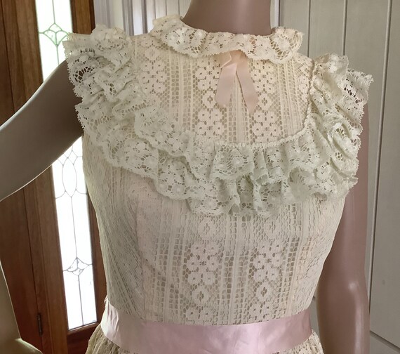 Vintage 1970’s Prairie Lace Long Ecru Dress . - image 4