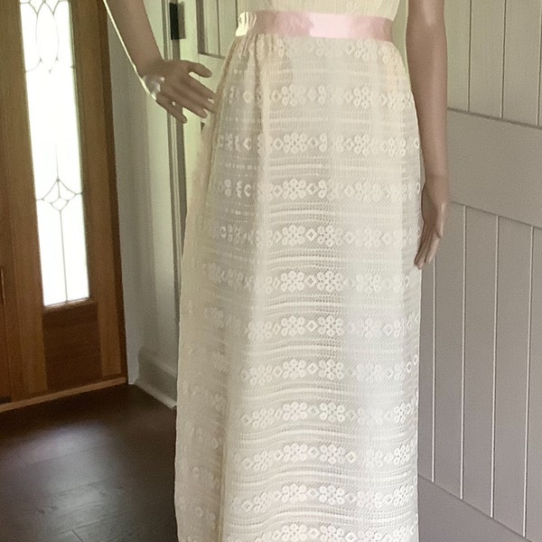 Vintage 1970’s Prairie Lace Long Ecru Dress .