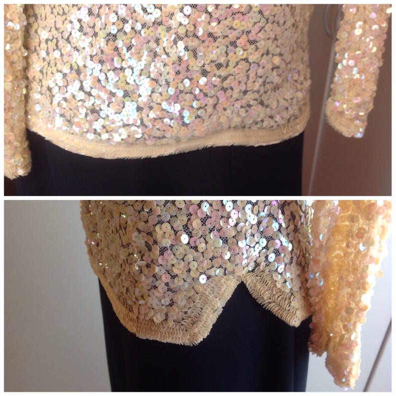 192030 Hand Made in France Evening sweater Top Pastel Color Sequins on Lace
