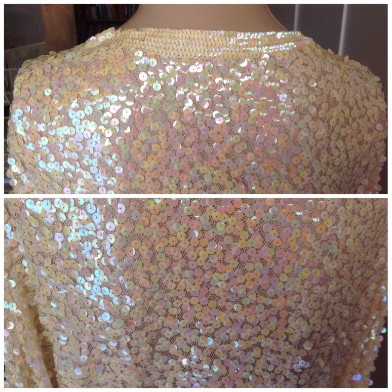 192030 Hand Made in France Evening sweater Top Pastel Color Sequins on Lace