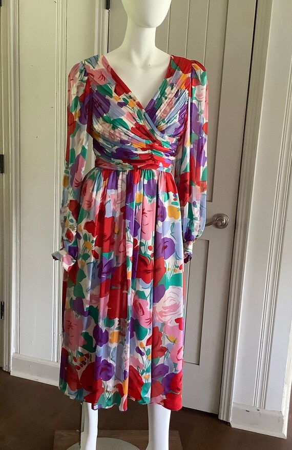 Vintage Colorful 80’s Elegant Flower Dress in Beau